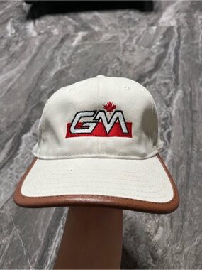 Vintage GM Canada General Motors Hat White Leather Brim Strapback Cap AJM Rare